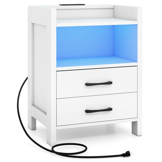 23.5 Inches Nightstand with Charging Station and Open Storage Shelf, White End & Side Tables White at Gallery Canada