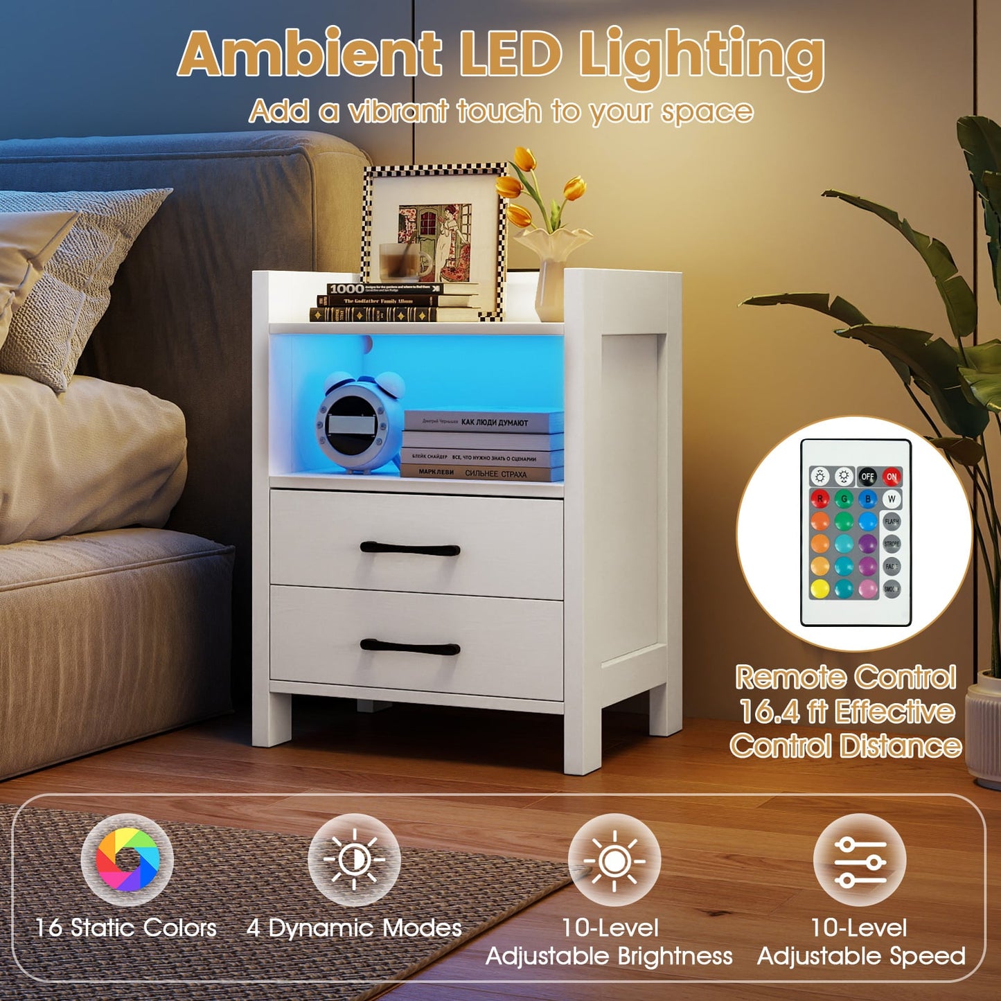 23.5 Inches Nightstand with Charging Station and Open Storage Shelf, White End & Side Tables at Gallery Canada
