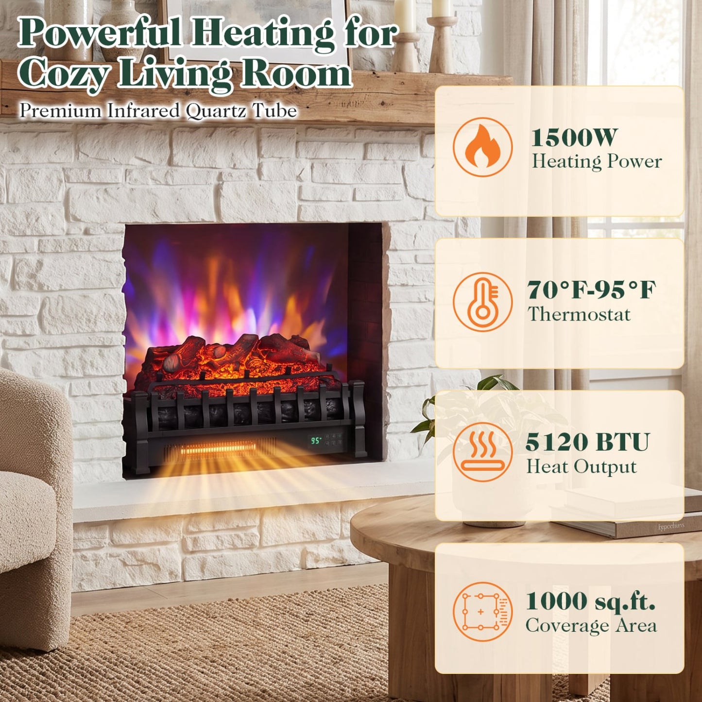 23" WiFi Fireplace Insert Lemonwood, Black