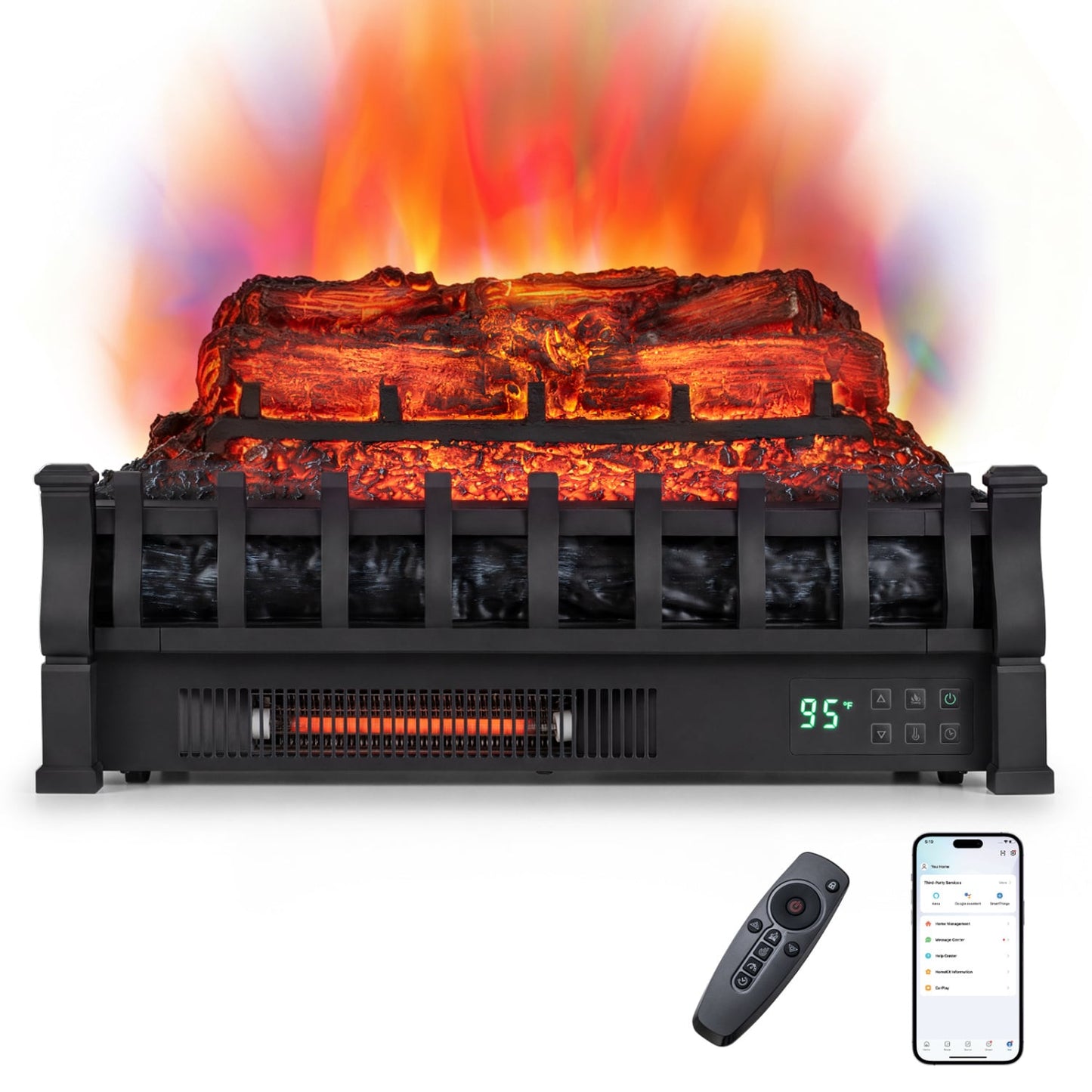 23" WiFi Fireplace Insert, Pinewood, Black