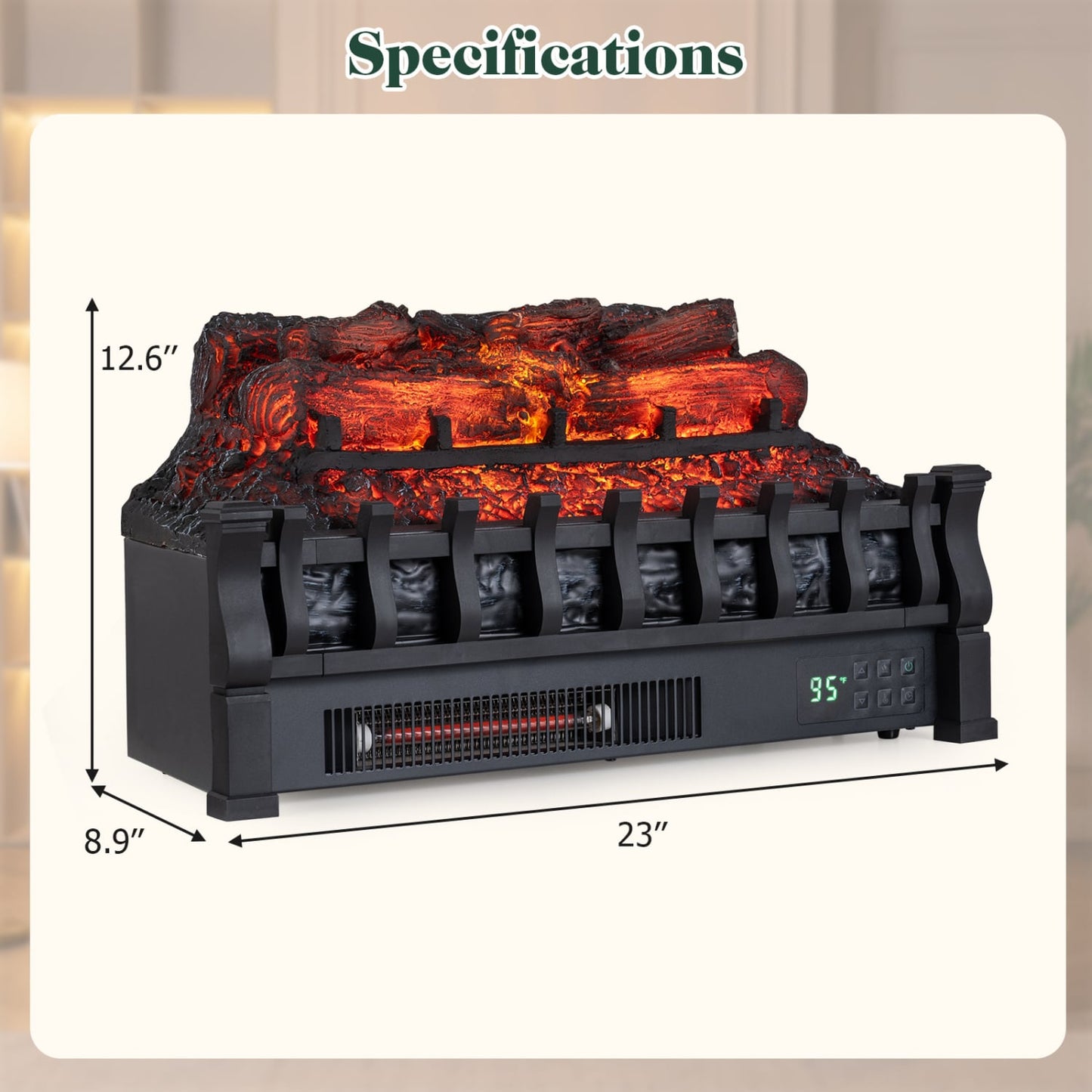 23" WiFi Fireplace Insert, Pinewood, Black
