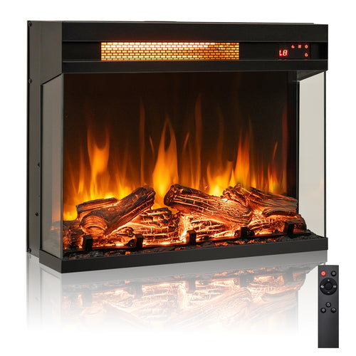 23 Inch 3-Sided Electric Fireplace 1500W Recessed Fireplace Insert, Black