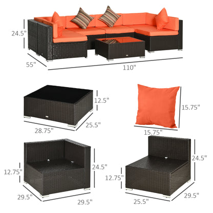 7pcs Garden Wicker Sectional Set, Tea Table, Patio Rattan Sofa, Cushion, Outdoor Deck, Orange Patio Furniture Sets at Gallery Canada