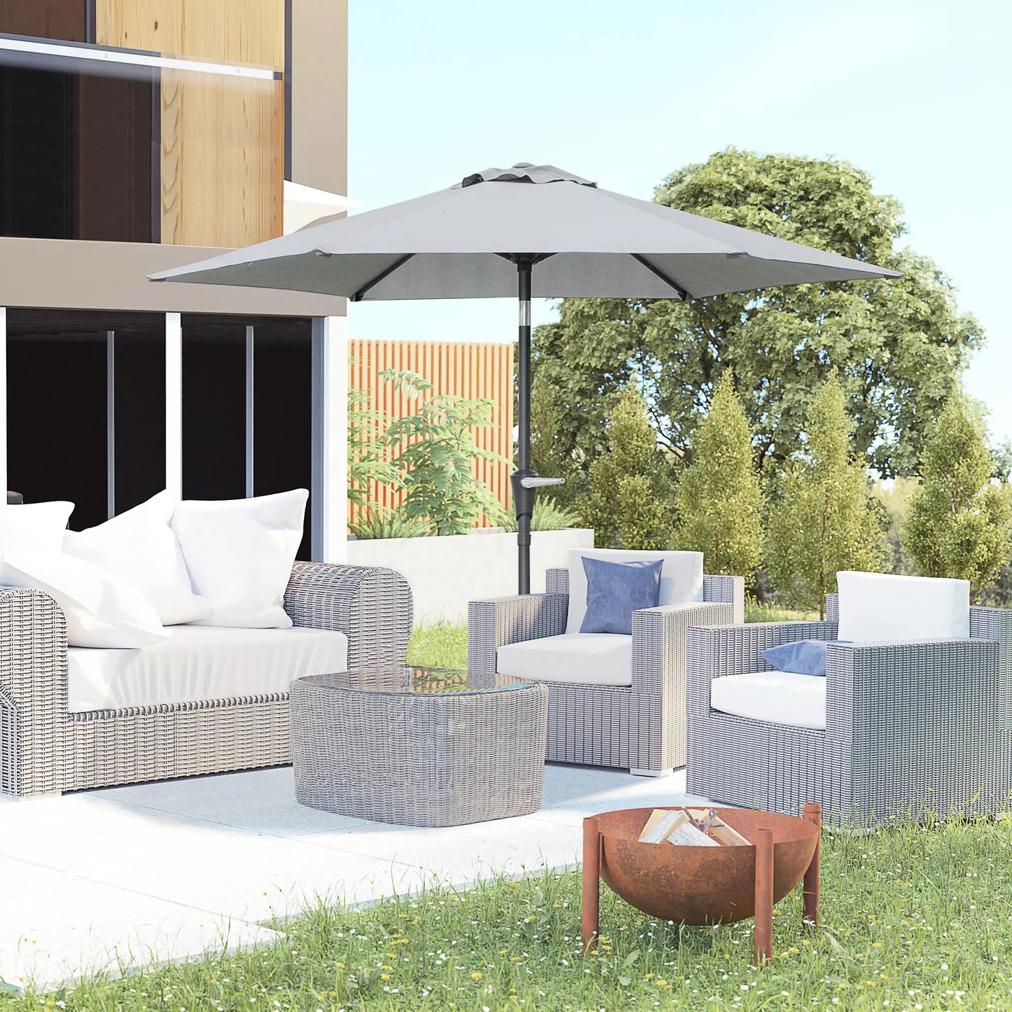 Outdoor Patio Sun Umbrella, 6 Ribs, Light Grey Patio Umbrellas at Gallery Canada