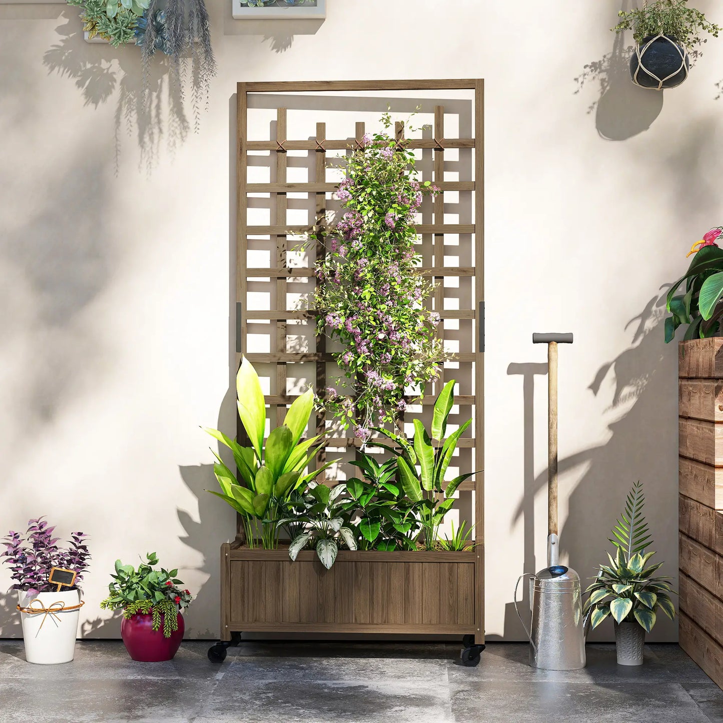 Wooden Planter With Trellis, Raised Garden Bed With Wheels, Brown Wooden Planter Boxes at Gallery Canada
