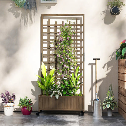 Wooden Planter With Trellis, Raised Garden Bed With Wheels, Brown Wooden Planter Boxes at Gallery Canada