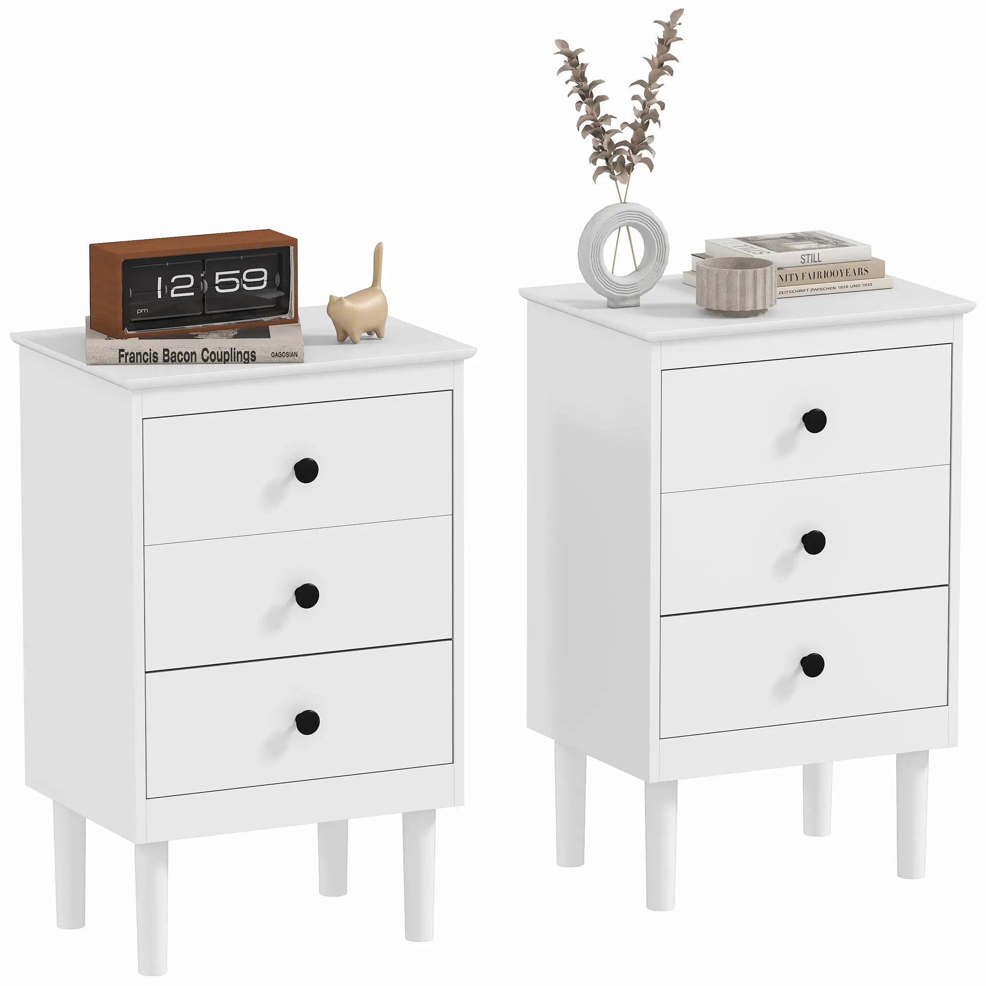 Two 3-Drawer Modern Bedside Tables, White Bedside Tables at Gallery Canada