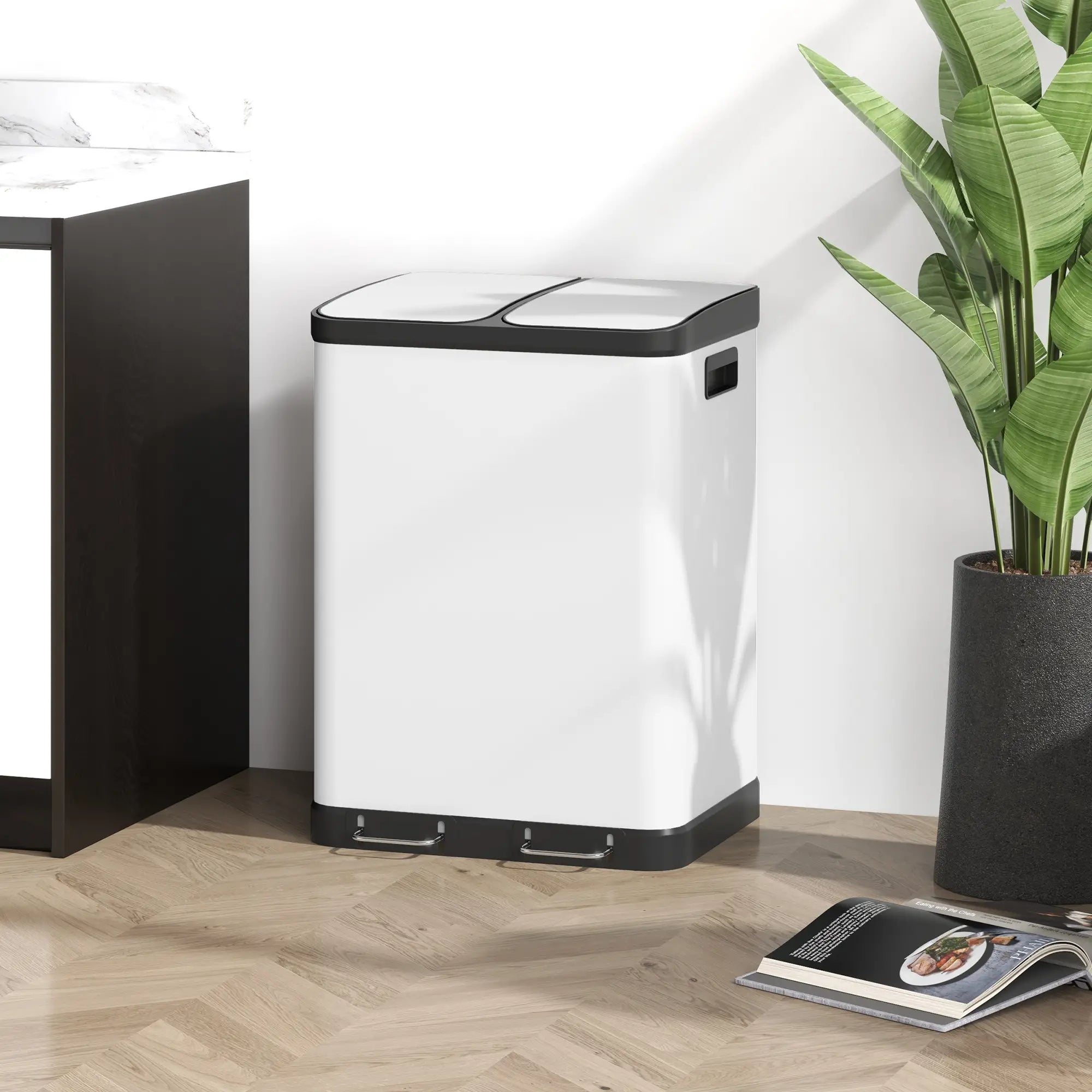 Kitchen Garbage Bin, 2 x 7.9 Gal, Soft-Close With Removable Buckets, White Small Kitchen Appliances at Gallery Canada