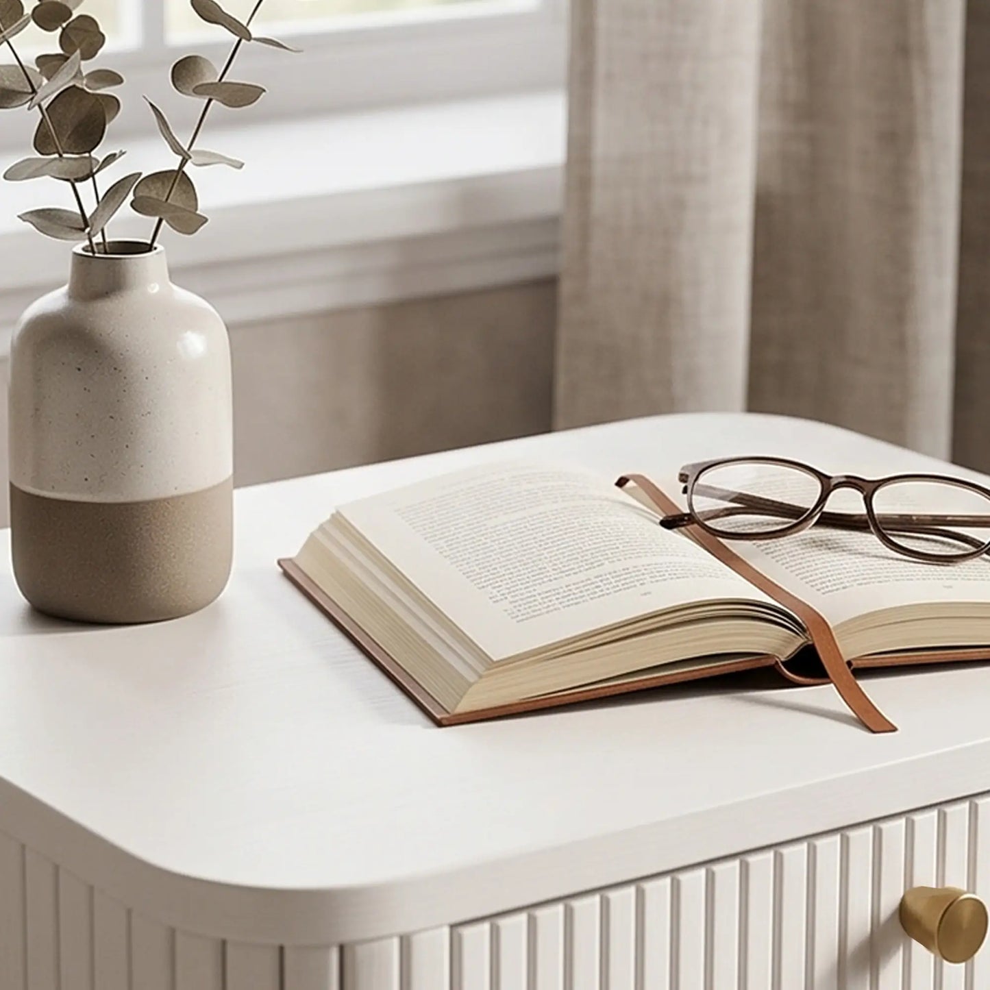 Ensemble de 2 tables de nuit, grain de bois blanc, 2 tiroirs