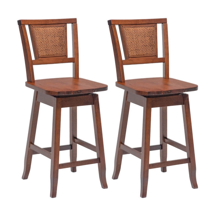 2 Pieces 24.5 Inch Bar Stools with Rattan Back and Swivel Seat, Brown Bar Stools at Gallery Canada