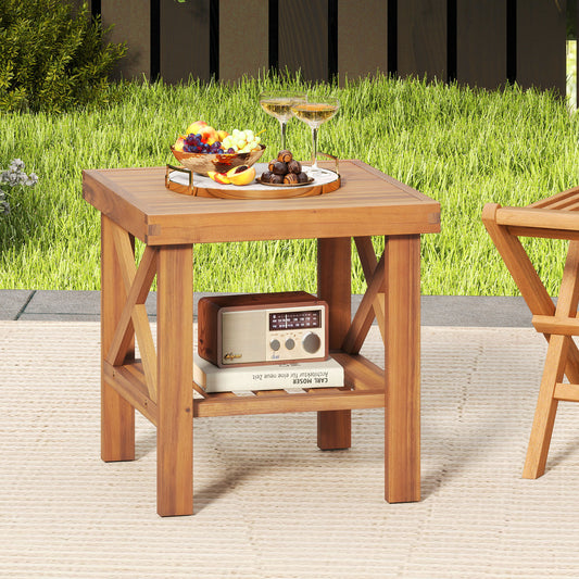 Outdoor Side Table With Storage Shelf, Natural Patio Coffee Tables Natural at Gallery Canada