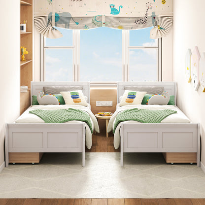 Twin Size Sleigh Bed with 2 Storage Drawers Wood Platform Bed Frame, White Simple Bed Frame at Gallery Canada