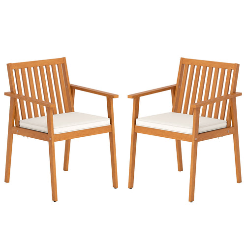 2 Acacia Wood Patio Dining Chairs, Removable Padded Cushion, Natural