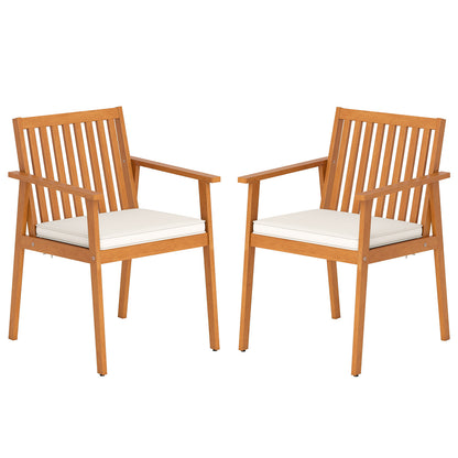 2 Pieces Patio Dining Chairs Outdoor Acacia Wood Chairs with Removable Padded Cushion, Natural Patio Dining Chairs Natural at Gallery Canada