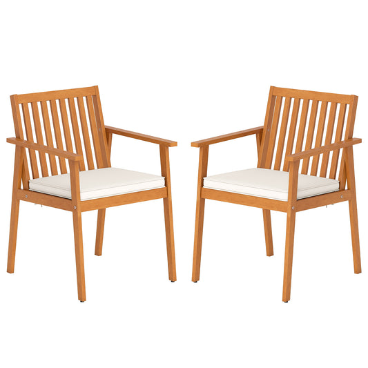 2 Pieces Patio Dining Chairs Outdoor Acacia Wood Chairs with Removable Padded Cushion, Natural Patio Dining Chairs Natural at Gallery Canada