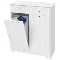 Laundry Cabinet, 2 Removable Bags, Tilt-Out Hamper, 2 Drawers, White