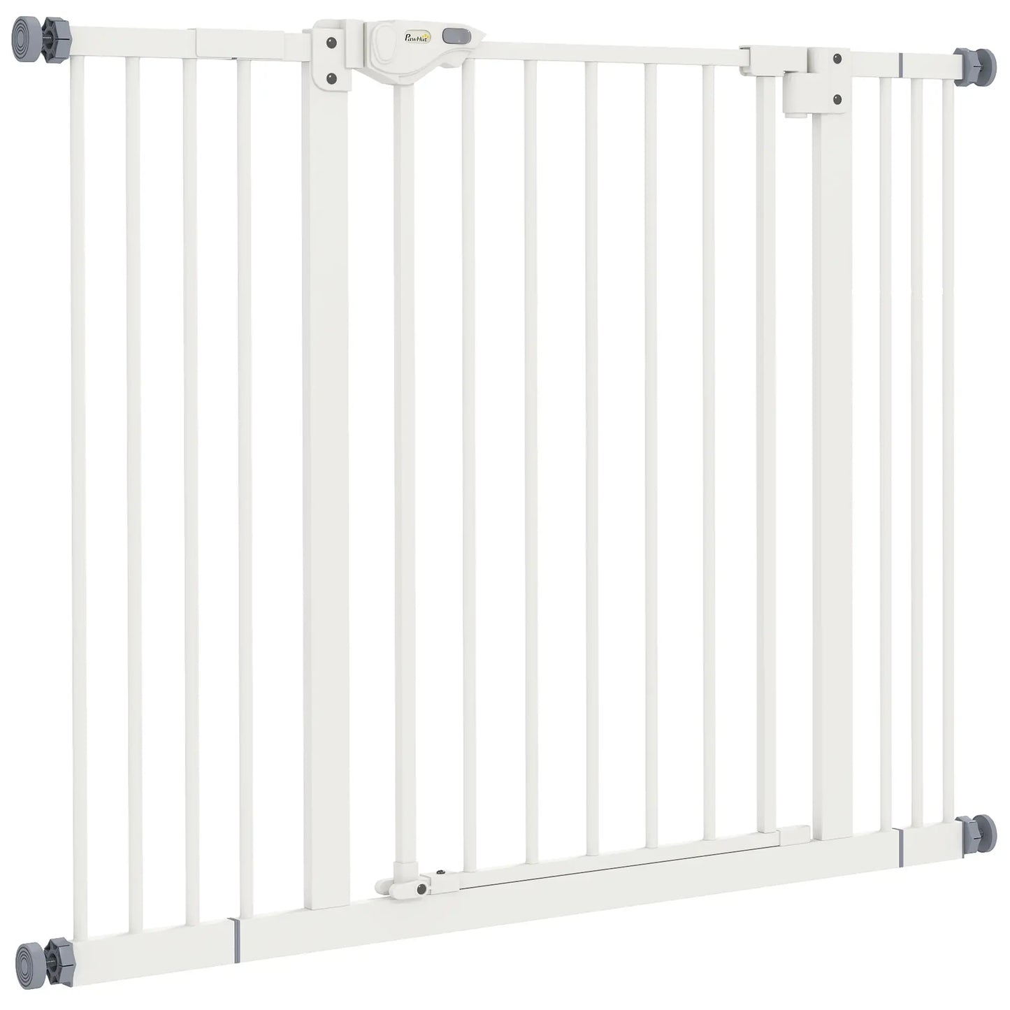 Pet Gate with Door, 30 in Tall, Pressure-Mounted Safety Gate, White