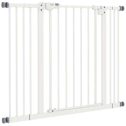 Pet Gate with Door, 30 in Tall, Pressure-Mounted Safety Gate, White