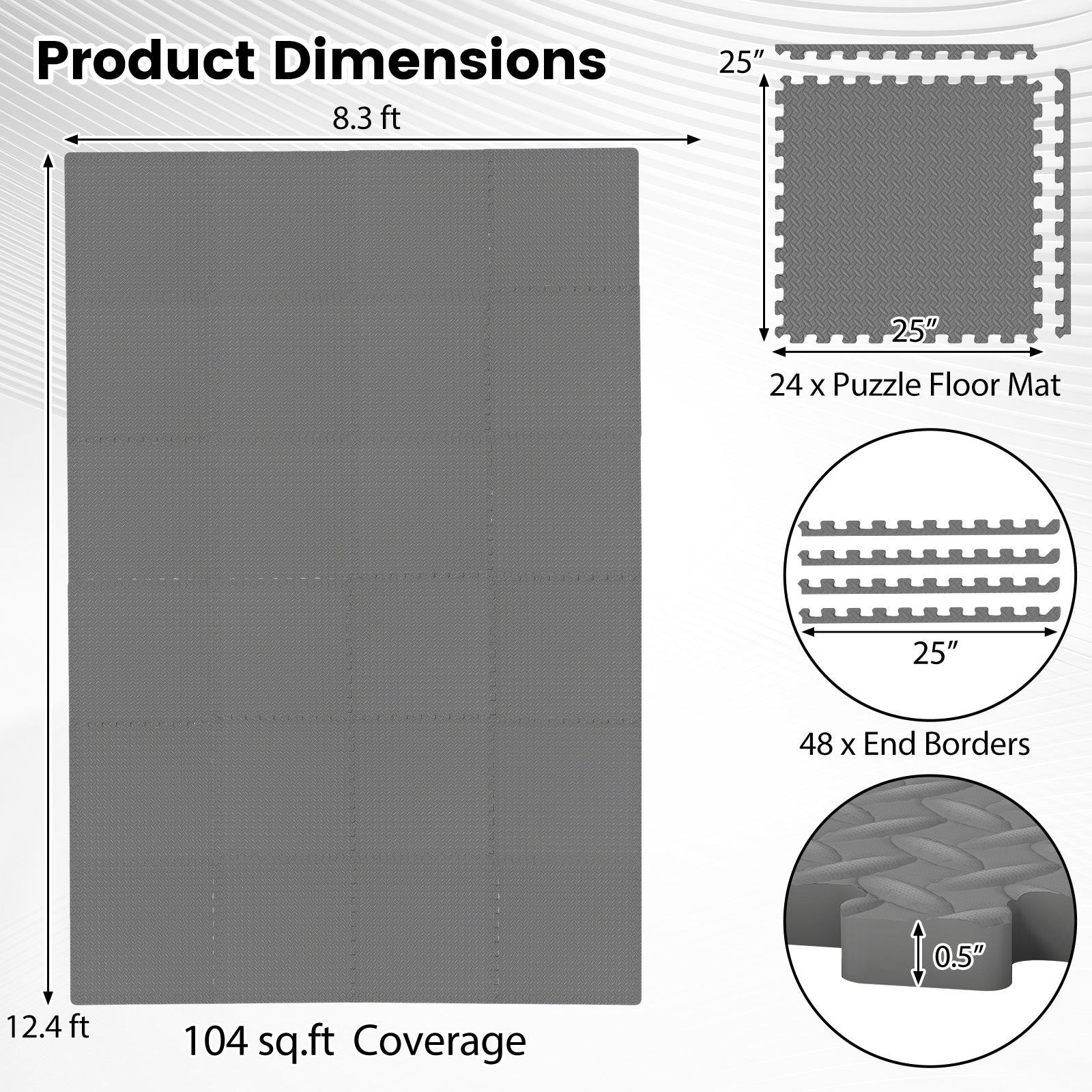 1/2 Inch Puzzle Exercise Floor Mats, 24 Tiles, Gray Yoga Accessories at Gallery Canada