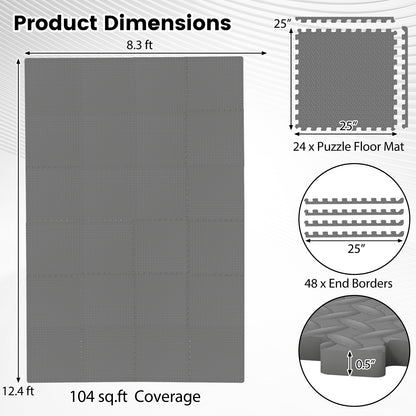 1/2 Inch Puzzle Exercise Floor Mats, 24 Tiles, Gray Yoga Accessories at Gallery Canada