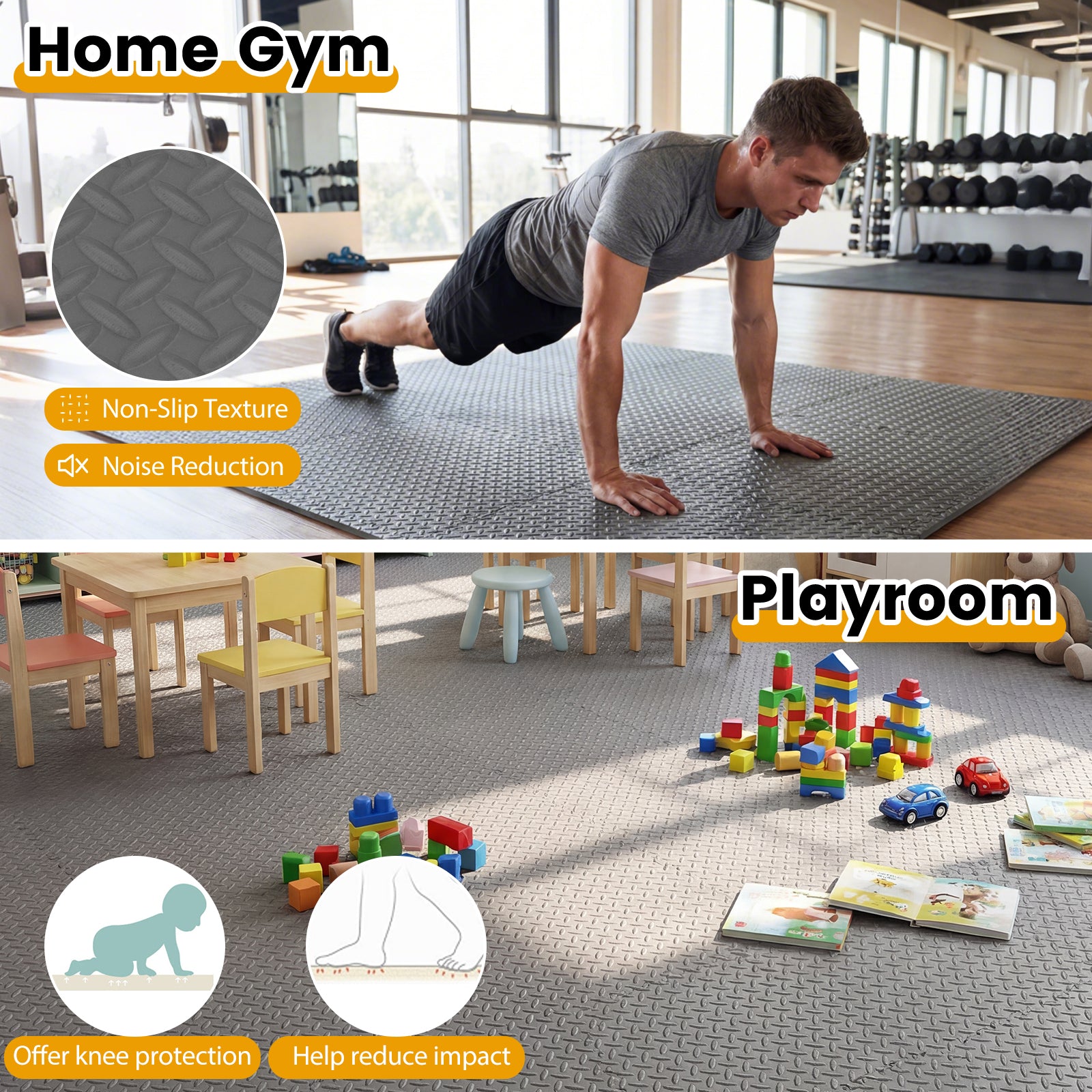 1/2 Inch Puzzle Exercise Floor Mats, 24 Tiles, Gray Yoga Accessories at Gallery Canada