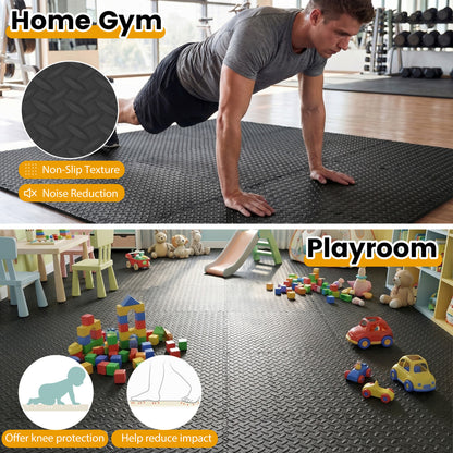 24 Tiles 1/2" Puzzle Exercise Mats, Black