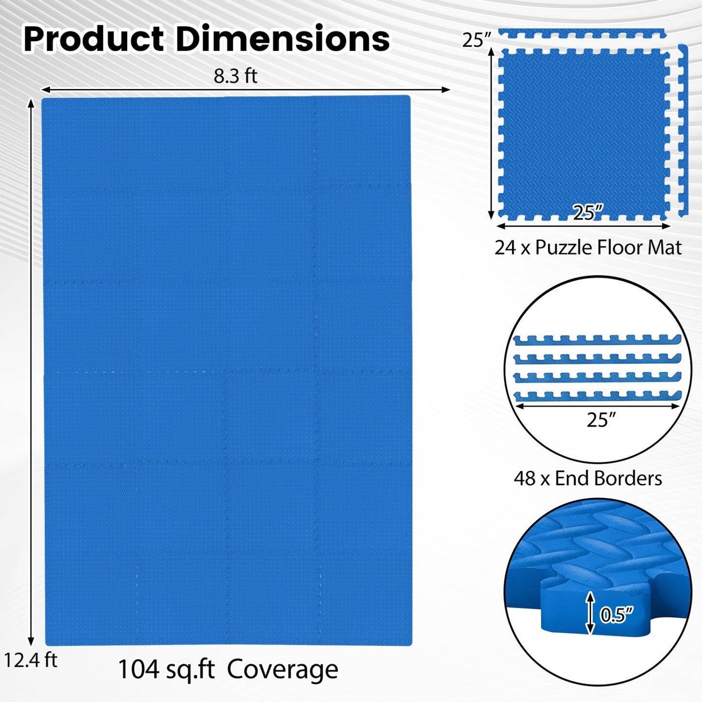 24Tiles 1/2" Puzzle Exercise Mats, Blue