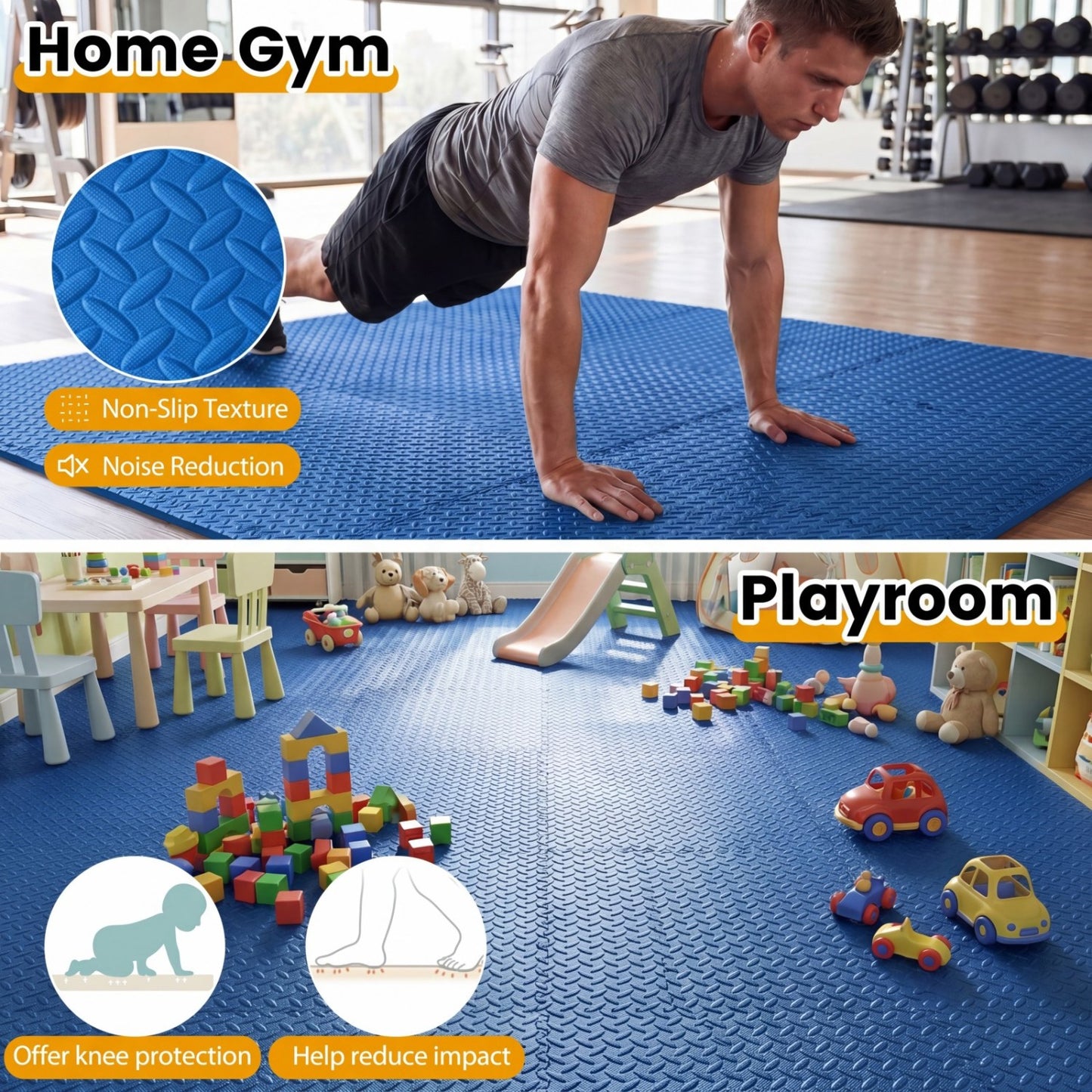 24Tiles 1/2" Puzzle Exercise Mats, Blue
