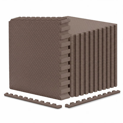 24 Tiles 1/2" Puzzle Exercise Mats, Brown