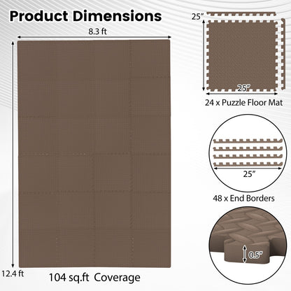 24 Tiles 1/2" Puzzle Exercise Mats, Brown