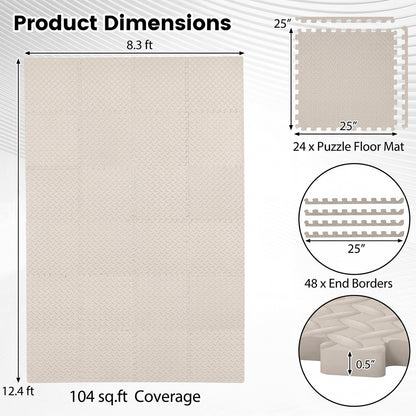 24 Tiles 1/2" Puzzle Exercise Mats, Beige