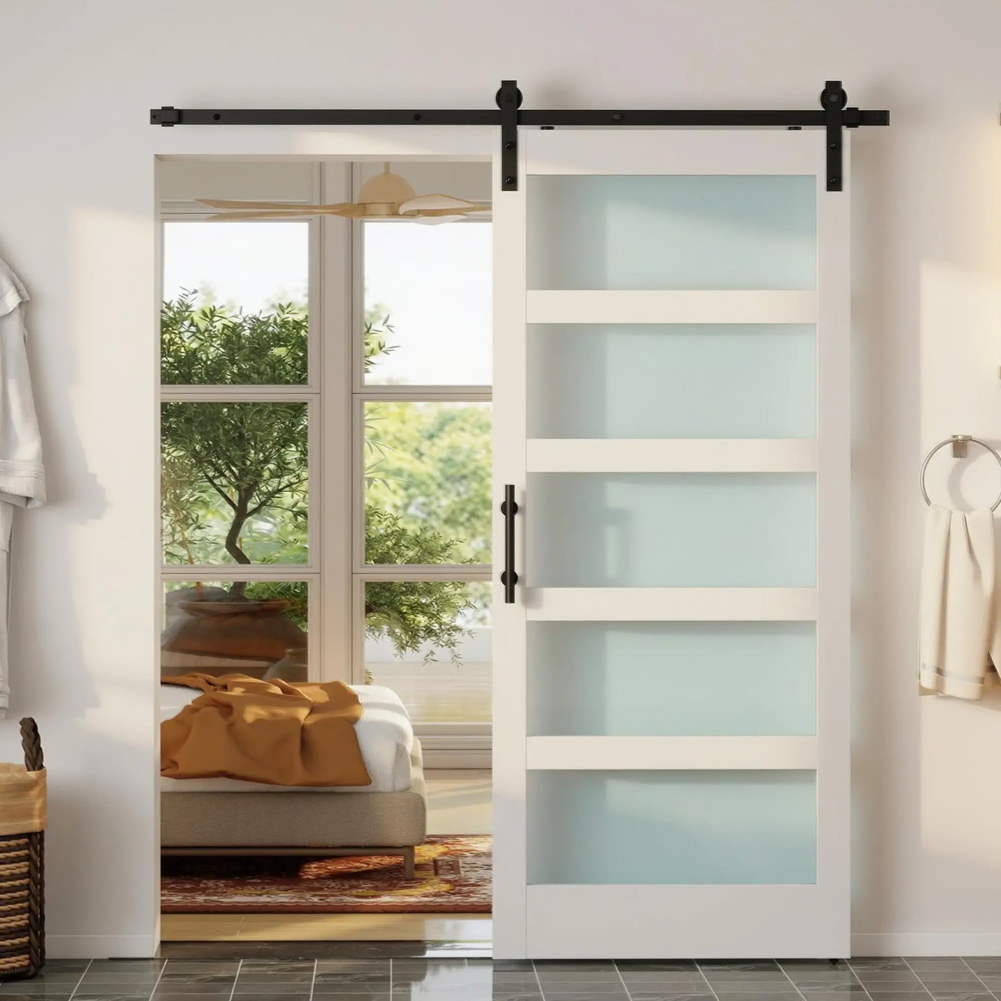Sliding Barn Door 36x84 In, PVC, Hardware Kit, White