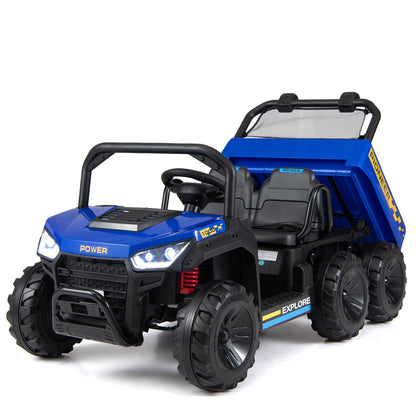 24V 2-Seater Kids Ride On Dump Truck, 4WD, Electric Dump Bed, Lights, Navy Powered Ride On Toys at Gallery Canada