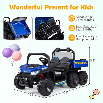 24V 2-Seater Kids Ride On Dump Truck, 4WD, Electric Dump Bed, Lights, Navy Powered Ride On Toys at Gallery Canada