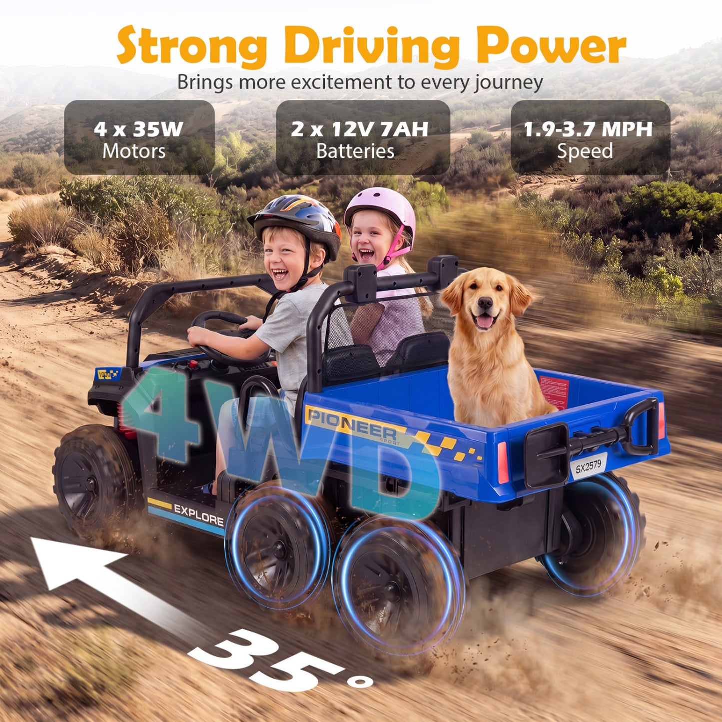 24V 2-Seater Kids Ride On Dump Truck, 4WD, Electric Dump Bed, Lights, Navy Powered Ride On Toys at Gallery Canada
