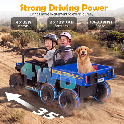 24V 2-Seater Kids Ride On Dump Truck, 4WD, Electric Dump Bed, Lights, Navy Powered Ride On Toys at Gallery Canada