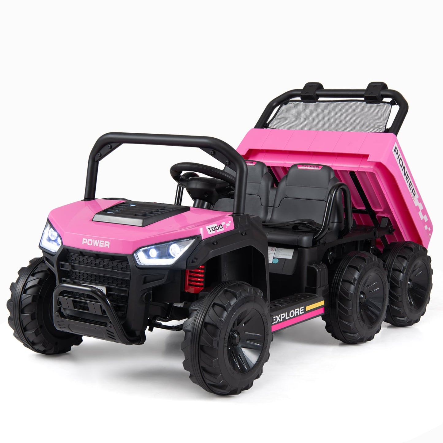 24V 2-Seater Kids Ride On Dump Truck, 4WD, Electric Dump Bed, Lights, Pink Powered Ride On Toys at Gallery Canada