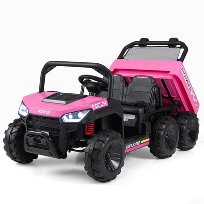 24V 2-Seater Kids Ride On Dump Truck, 4WD, Electric Dump Bed, Lights, Pink Powered Ride On Toys at Gallery Canada