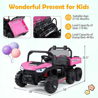 24V 2-Seater Kids Ride On Dump Truck, 4WD, Electric Dump Bed, Lights, Pink Powered Ride On Toys at Gallery Canada