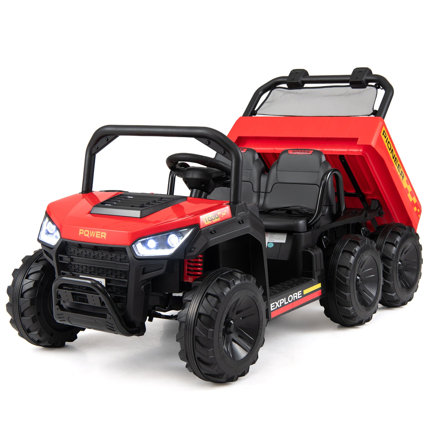 24V 2-Seater Kids Ride On Dump Truck, 4WD, Electric Dump Bed, Lights, Red Powered Ride On Toys at Gallery Canada