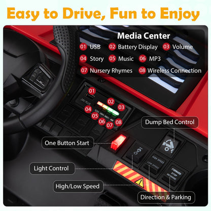 24V 2-Seater Kids Ride On Dump Truck, 4WD, Electric Dump Bed, Lights, Red Powered Ride On Toys at Gallery Canada