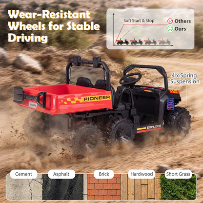 24V 2-Seater Kids Ride On Dump Truck, 4WD, Electric Dump Bed, Lights, Red Powered Ride On Toys at Gallery Canada