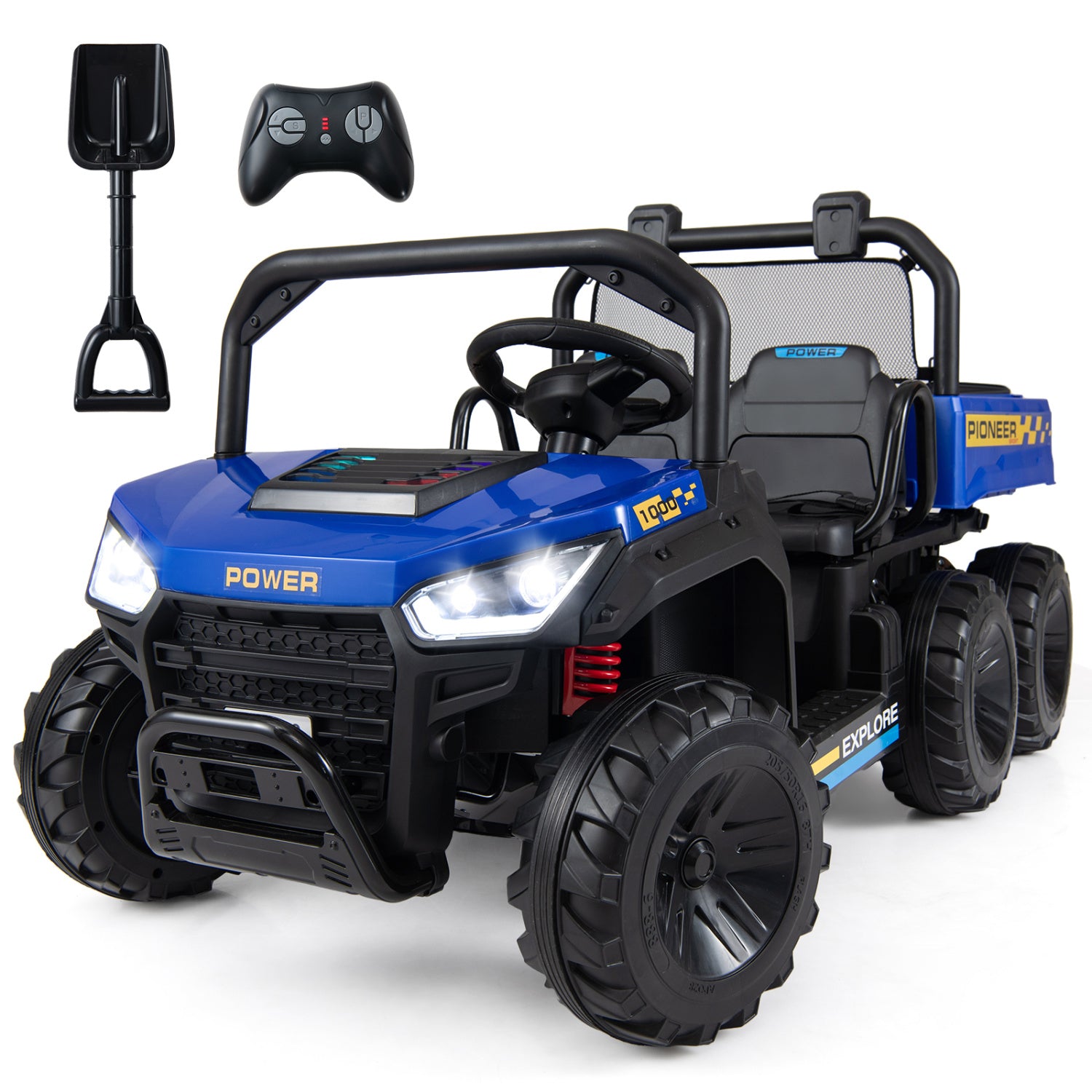 24V 2-Seater Kids Ride On Dump Truck, 4WD, Electric Dump Bed, Lights, Navy Powered Ride On Toys at Gallery Canada