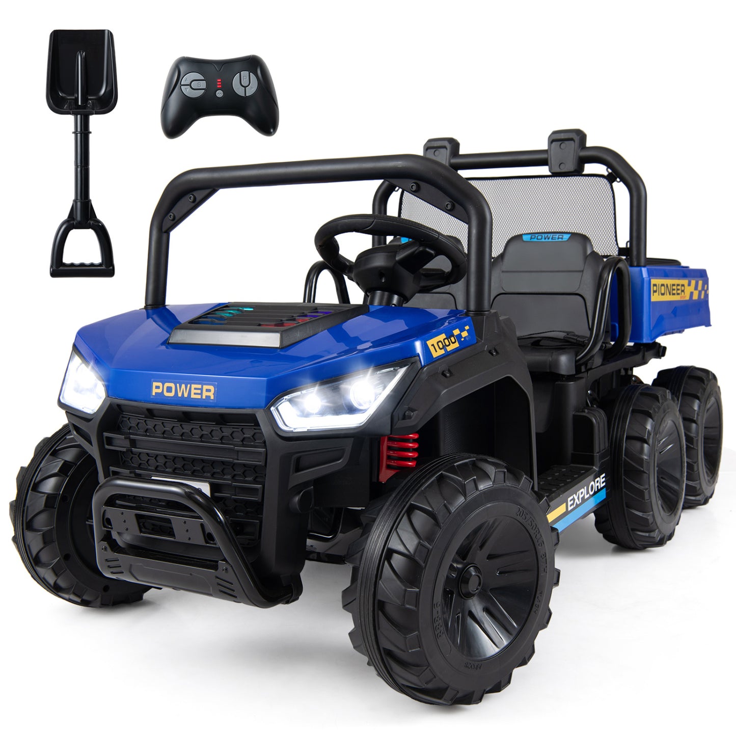 24V 2-Seater Kids Ride On Dump Truck, 4WD, Electric Dump Bed, Lights, Navy Powered Ride On Toys at Gallery Canada