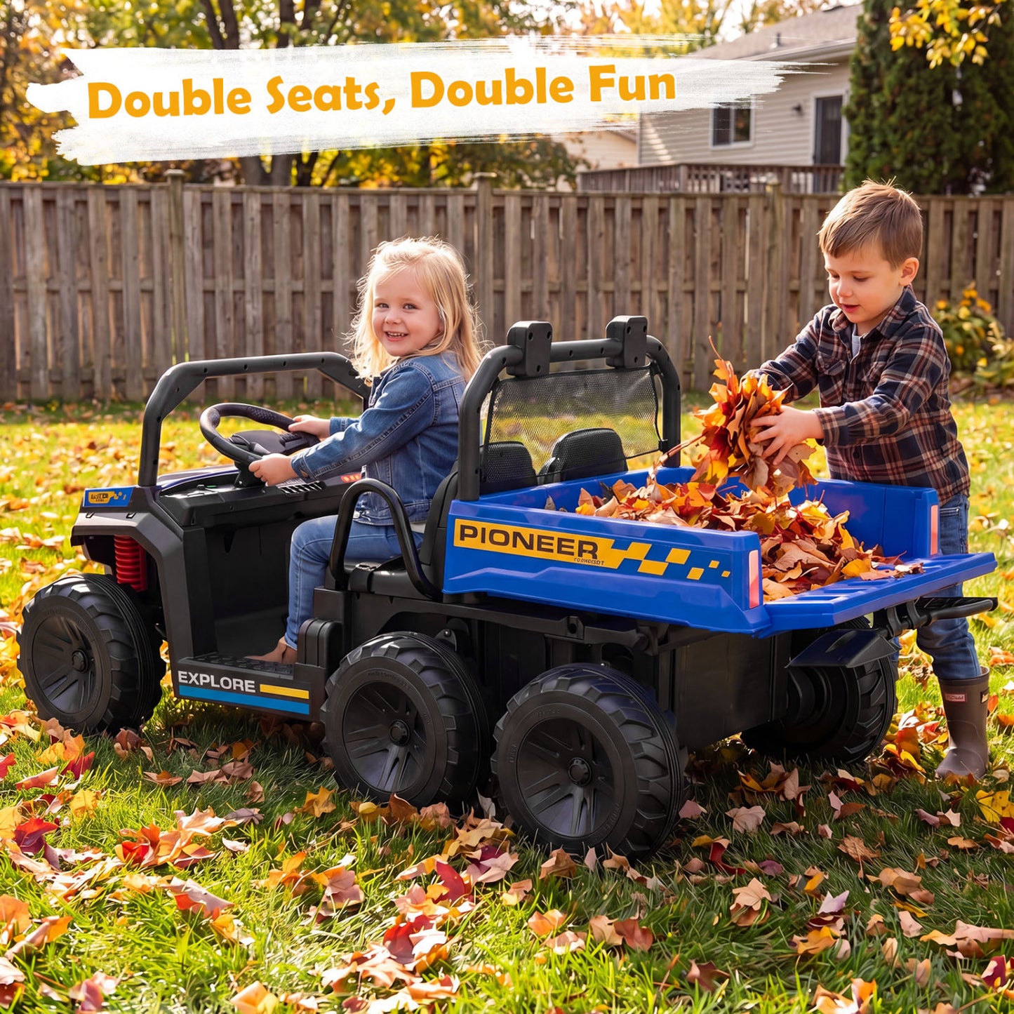 24V 2-Seater Kids Ride On Dump Truck, 4WD, Electric Dump Bed, Lights, Navy Powered Ride On Toys at Gallery Canada