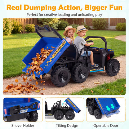 24V 2-Seater Kids Ride On Dump Truck, 4WD, Electric Dump Bed, Lights, Navy Powered Ride On Toys at Gallery Canada