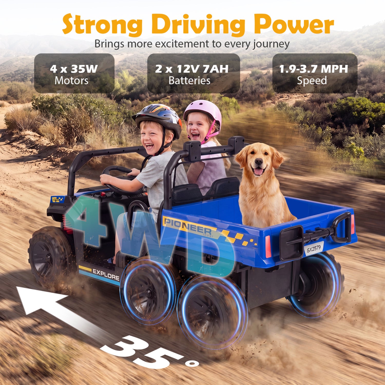 24V 2-Seater Kids Ride On Dump Truck, 4WD, Electric Dump Bed, Lights, Navy Powered Ride On Toys at Gallery Canada