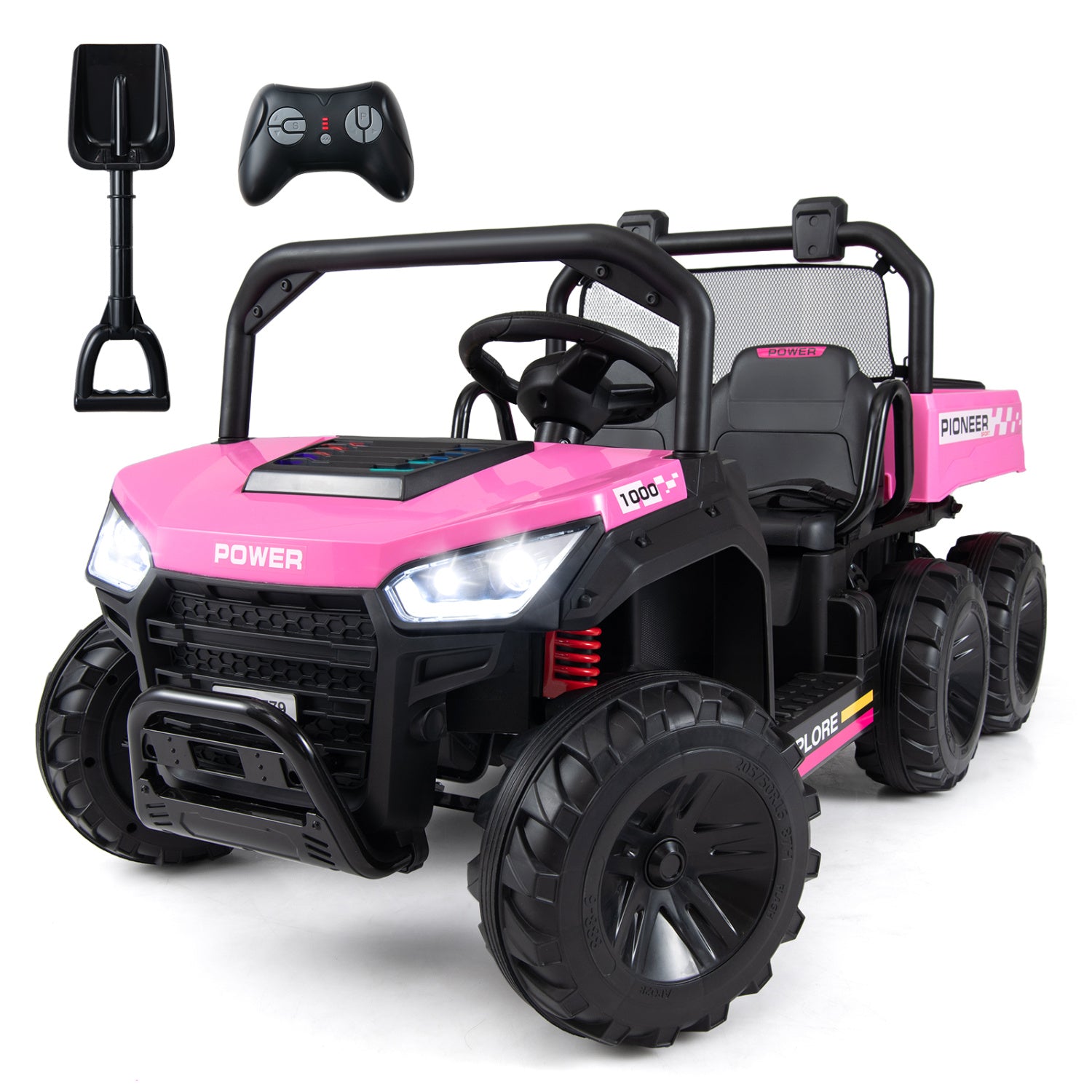 24V 2-Seater Kids Ride On Dump Truck, 4WD, Electric Dump Bed, Lights, Pink Powered Ride On Toys at Gallery Canada