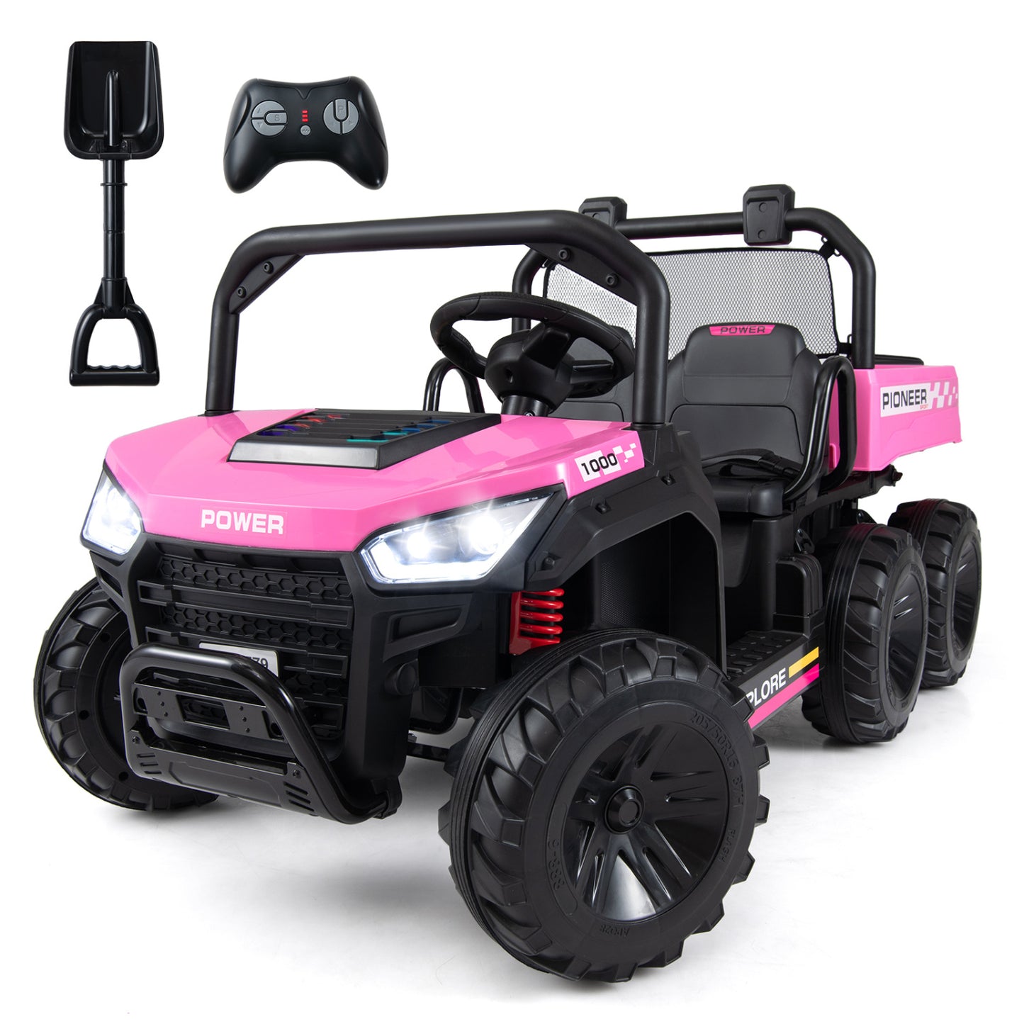 24V 2-Seater Kids Ride On Dump Truck, 4WD, Electric Dump Bed, Lights, Pink Powered Ride On Toys at Gallery Canada