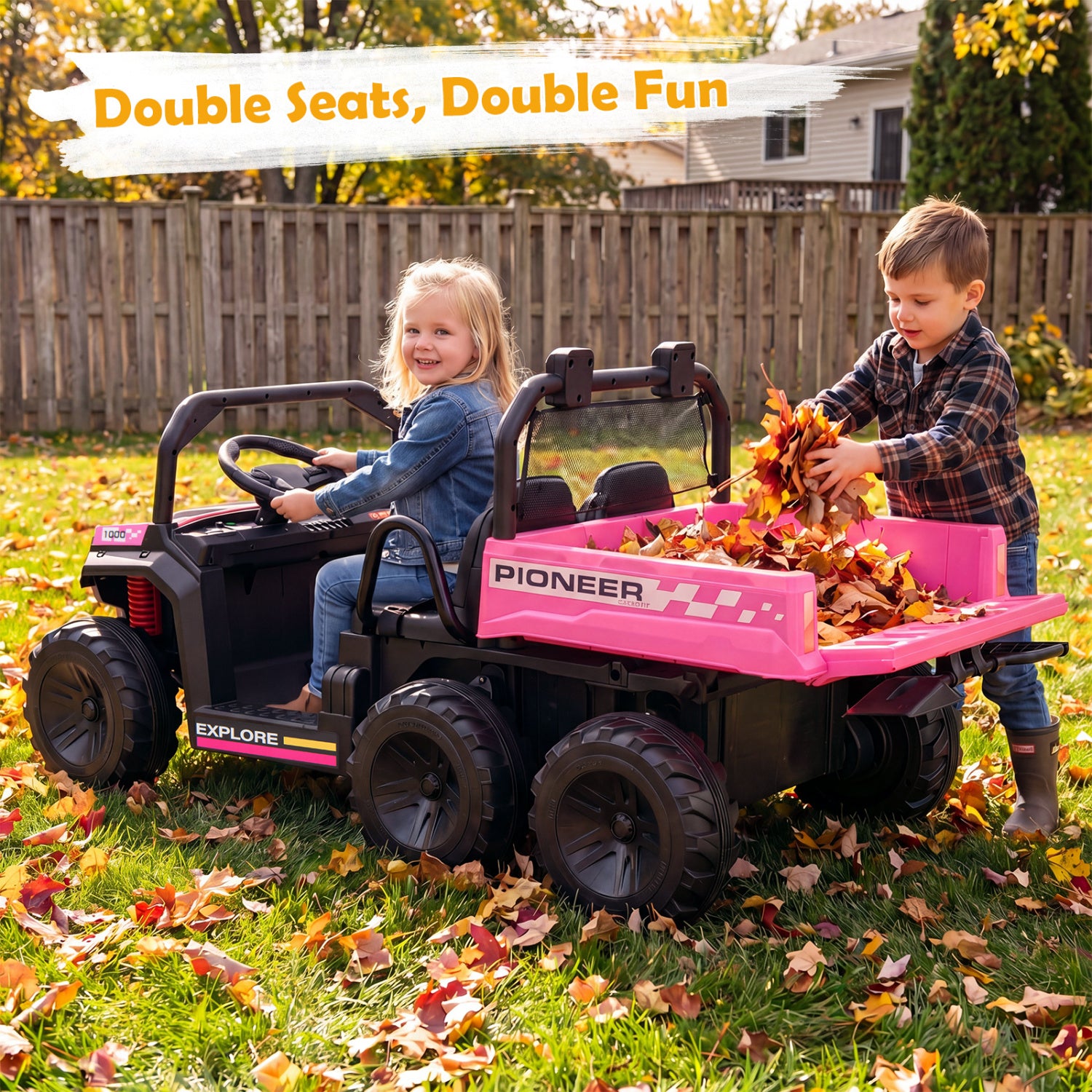 24V 2-Seater Kids Ride On Dump Truck, 4WD, Electric Dump Bed, Lights, Pink Powered Ride On Toys at Gallery Canada